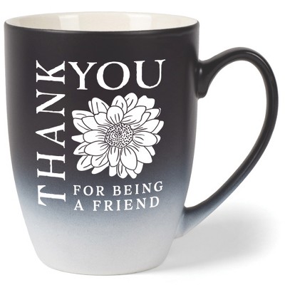 Elanze Designs Thank You For Being A Friend Two Toned Ombre Matte Black and White 12 ounce Ceramic Stoneware Coffee Cup Mug