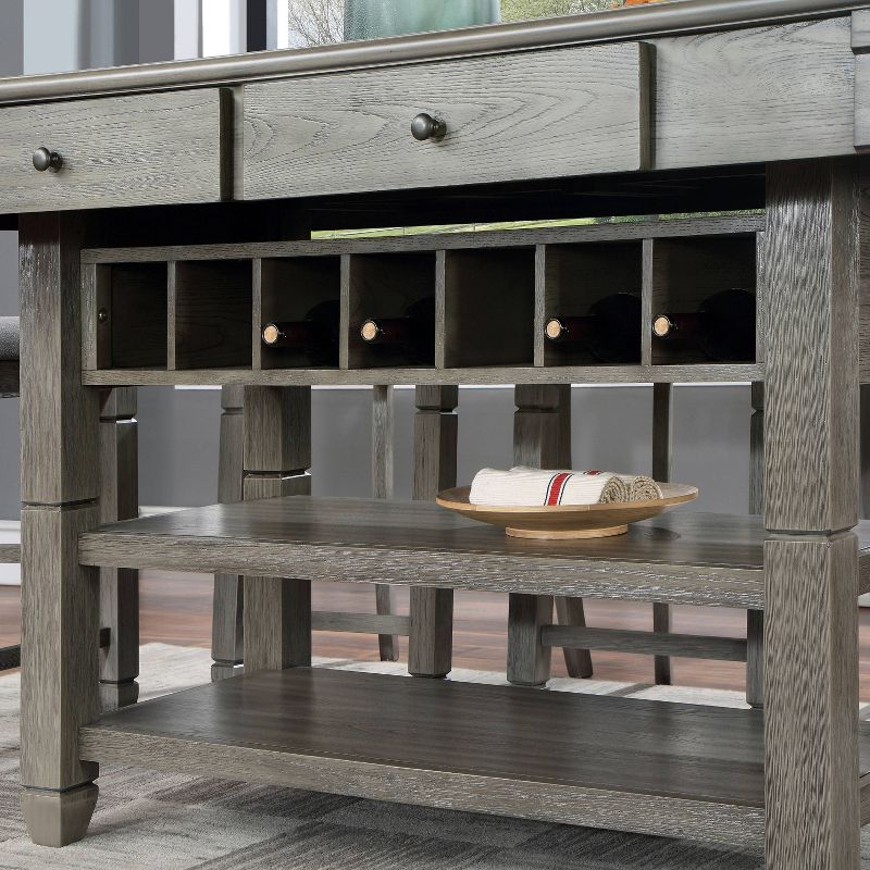 HOMES: Inside + Out 60&#34; Goldspark Transitional 2 Shelf Counter Height Table with Drawers and Wine Storage Gray, 5 of 10