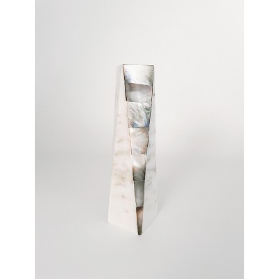 Large White Marble and Grey Pearl Tabletop Candlestick