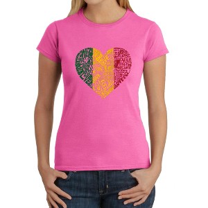 LA Pop Art Women's Word Art T-Shirt - One Love Heart - 1 of 2