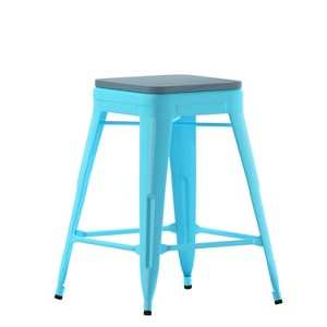 Emma and Oliver Set of Four Backless Metal Stools with All-Weather Poly Resin Seats for Indoor Use Only - 1 of 4