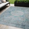 Teal Blue Aqua And Gray Oriental Washable Indoor Outdoor Area Rug - 2 of 4