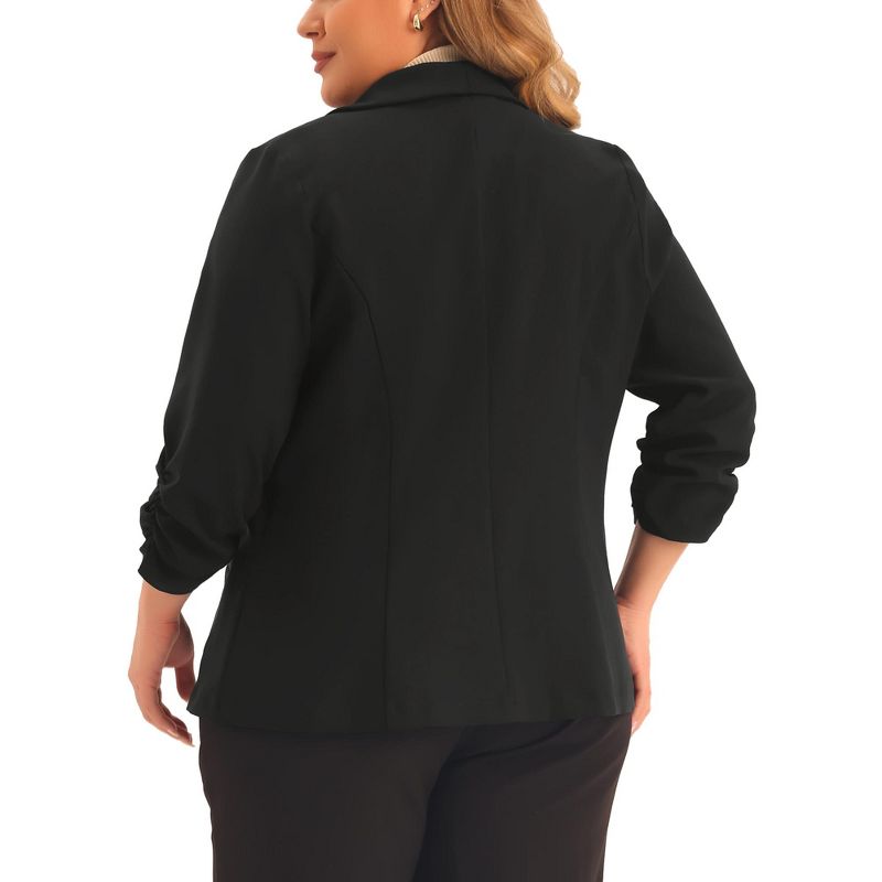 Agnes Orinda Women's Plus Size 3/4 Ruched Sleeve Open Front Lightweight Work Office Suit Blazer, 4 of 6