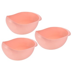 Unique Bargains Washing Bowl For Vegetables Fruit Wash Colander Strainer 3 Pcs Pink - 1 of 3