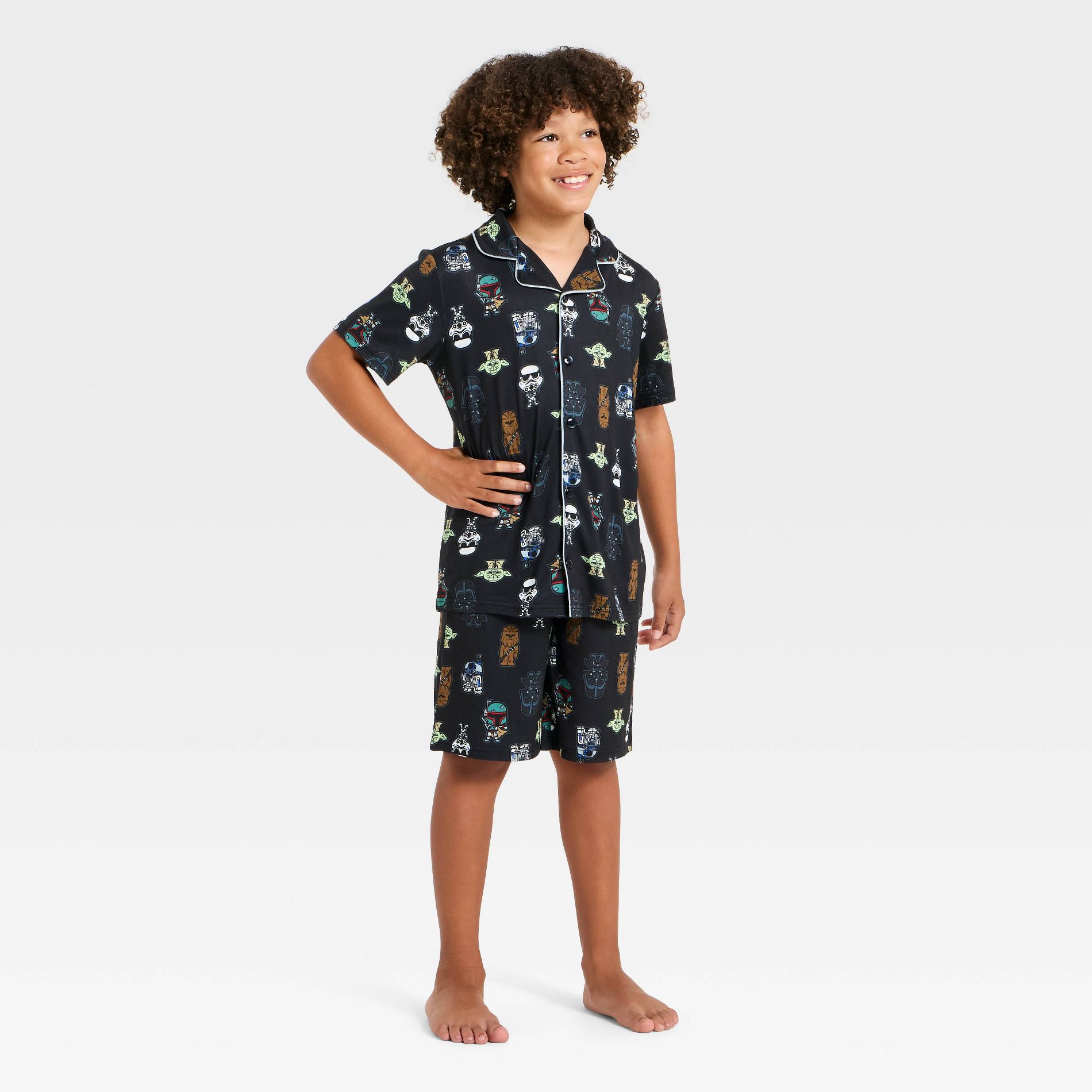 Boys' Star Wars Button-Down Pajama Set - Black XS