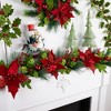 Northlight 48" Glittered Red Poinsettia and Long Pine Christmas Swag, Unlit - 3 of 4