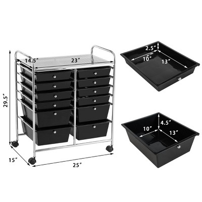Black 12-Drawer Rolling Storage Cart with Chrome Frame