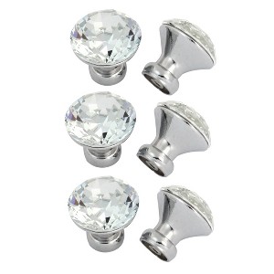 Unique Bargains Clear Sparkle Crystal Cabinet Cupboard Drawer Door Round Pull Knob Handle Silver 1.2"x1.3" 6Pcs - 1 of 4