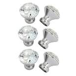 Unique Bargains Clear Sparkle Crystal Cabinet Cupboard Drawer Door Round Pull Knob Handle Silver 1.2"x1.3" 6Pcs