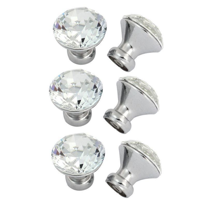 Unique Bargains Clear Sparkle Crystal Cabinet Cupboard Drawer Door Round Pull Knob Handle Silver 1.2"x1.3" 6Pcs, 1 of 5