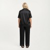 Anna-Kaci Lounge Women's PLus Size Satin Pajama Set with Short Sleeve Button Front Top and Relaxed Straight Leg Pants - 4 of 4