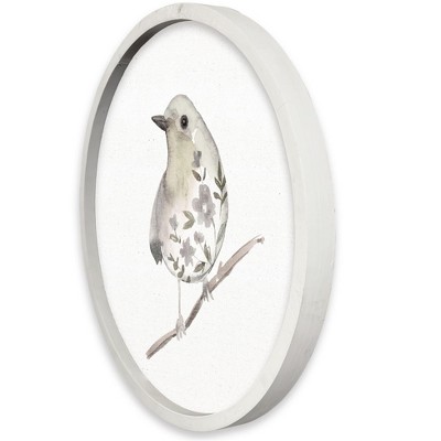 Neutral Sage Bird II 20" Round White Framed Print