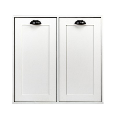 White Wood Laundry Sorter Cabinet with Drawstring Bags