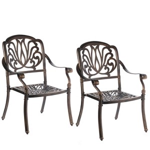 Indoor and Outdoor Bronze Dinning Set 2 Chairs with 1 Table Patio Cast Aluminum - 1 of 4