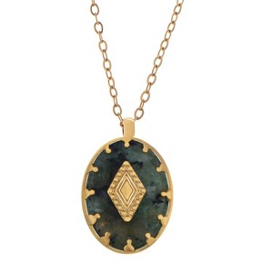 Anna-Kaci Women's Stainless Steel Necklace with 18K Gold Plated Pendant, Natural Green Stone Inlay, Adjustable Chain, Unique Design-Gold - 1 of 4