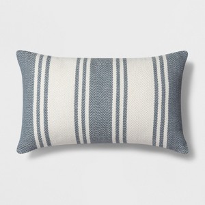 Woven Stripe Lumbar Throw Pillow White/Blue - Threshold