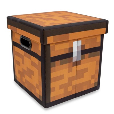 Ukonic Minecraft Brown Chest Fabric Storage Bin Cube Organizer with Lid | 13 Inches