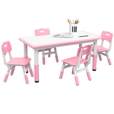 Qaba Kids Table and Chairs, Height Adjustable Toddler Table and Chair Set with Storage, Easy to Wipe for Daycare Classroom