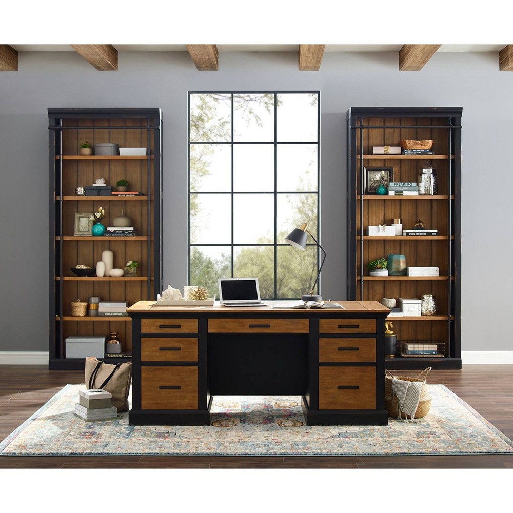 Toulouse Double Pedestal Desk Honey/Black - Martin Furniture: Sturdy Wood Executive Office Furniture with Enclosed Storage -  82039164