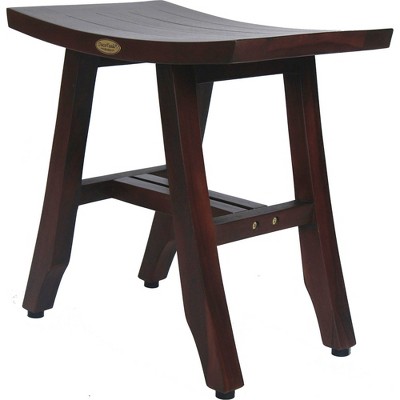 Compact Woodland Brown Teak Shower Bench with Adjustable Foot Levelers