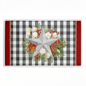 Stupell Industries Gingham & Floral Star Shape Printed Plush Bath Mat And Bath Rug, Design By Nicole Tamarin, 18"X30" - 1 of 4