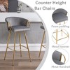 QingMoon Modern Velvet Bar Stools, 30" Counter Height Chairs Set of 2 with Gold Legs and Chrome Footrest for Kitchen Island, Home Pub - 3 of 4