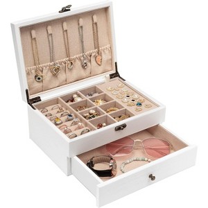 Rustic Farmhouse Jewelry Box, Torched Wood Color Organizer & Storage Case for Earrings, Rings, Necklaces, Bracelets - 1 of 4