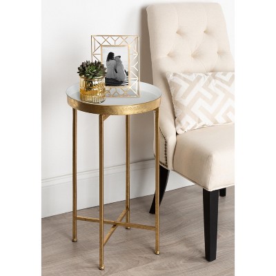 White and Gold Round Metal Foldable Tray Accent Table