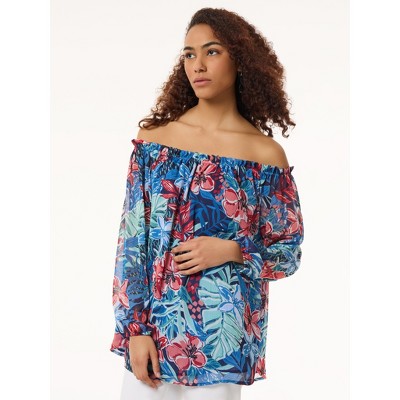 Jones New York Floral Smocked High Neckline Blouse - M