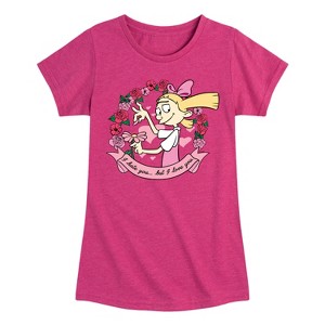 Girls' - Hey Arnold! - Valentine's I Love You Fitted Short Sleeve Graphic T-Shirt - 1 of 4