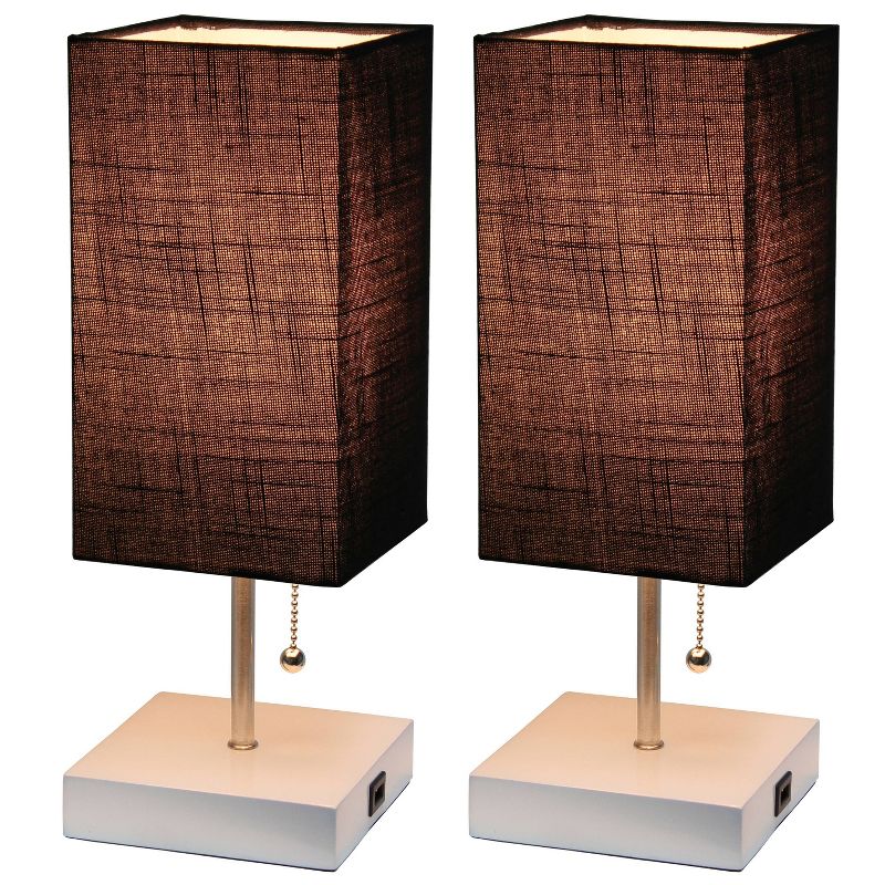 2pk Petite White Stick Lamps with USB Charging Ports and Fabric Shades - Simple Designs, 2 of 10