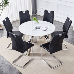 NicBex 5 PCS/7 PCS Dining Table Set,Round Dining Table with Sintered Stone Tabletop and 4/6 PU Chairs for Kitchen/Apartment - 1 of 4