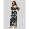24seven Comfort Apparel Womens Off Shoulder Multicolor Print Side Slit Maxi Dress - 2 of 4
