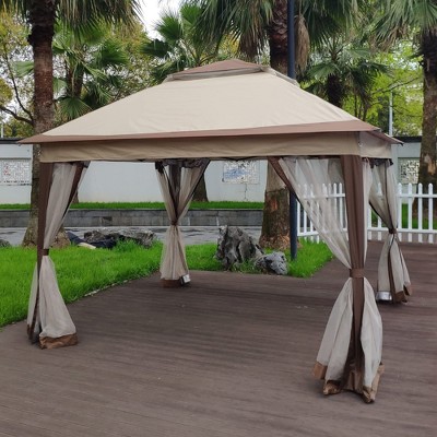 11x11ft Pop Up Gazebo Tent with Removable Mosquito Netting 4 Sandbags 2-Tier Soft Top Event Tent,Outdoor Canopy Shelter Easy Setup
