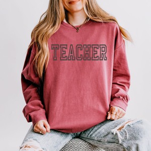 Simply Sage Market Embroidered Teacher Outline Lightweight Garment Dyed Sweatshirt - 1 of 4
