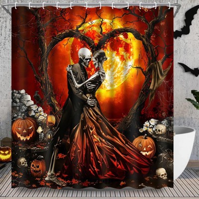 LunaLulinlk Halloween Shower Curtain, Orange Pumpkin Bathroom Decor, 69"X70"