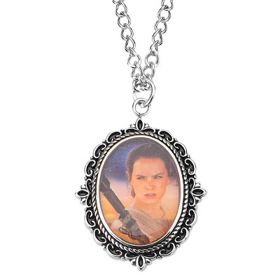 Women's Star Wars Episode 7 Rey Graphic Stainless Steel Cameo Pendant with Chain (18" + 3")