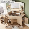 SinCiDo Makeup Vanity Desk with 3 LED Mirror & Charging Station, 48" Fluted Vanity Table with Glass Top & Storage Cabinets for Bedroom, Beige - 2 of 4