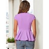 INSPIRE CHIC Women's Elegant Round Neck Cap Sleeve Solid Color Peplum Blouses - 4 of 4