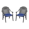 XIYUYEU Cast Aluminum Patio Dining Chair Set of 2, Outdoor Dining Chairs With Black Frame, Seat Cushions (in Random Colors), Slanted Grid - 2 of 4