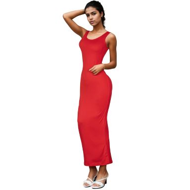 Slickblue Women's Solid Maxi Dress, Sleeveless Stretch Jersey Fabric, Casual Fit, Red, Size L