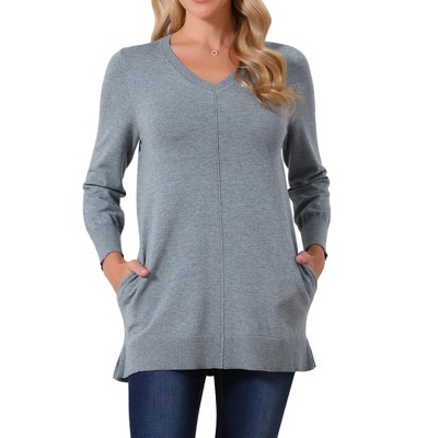 INSPIRE CHIC Women's V Neck Long Sleeve with Pockets Chunky Warm Pullover Top