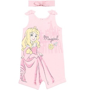 Disney Princess Rapunzel Ariel Belle Jasmine Aurora Baby Girls Snap Romper and Headband Newborn to Toddler - 1 of 4