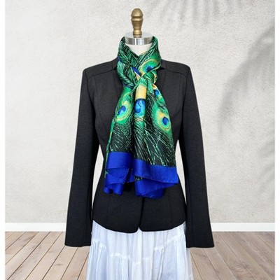 Wrapables Silk Like Satin Polyester Large Scarf Wrap, Peacock Feathers - image 3