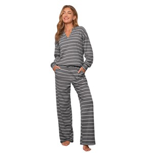 Women's Grey Lounge Wear Striped Pajama Set - Cupshe - 1 of 4