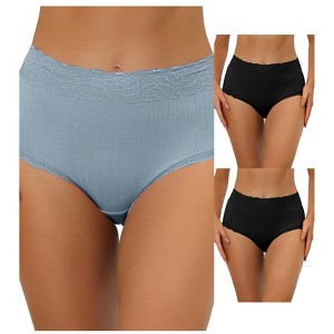 Allegra K Women's High Waist Tummy Control Comfortable Lace Trim Ribbed Briefs 3 Packs - 1 of 4