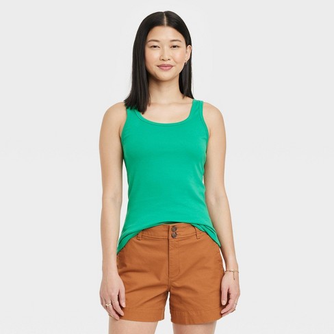 Women's Slim Fit Tank Top - A New Day™ Green L : Target
