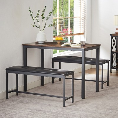 Dining Table Set 3 Piece Kitchen Dining Room Table Set With 2 Dining Benches Farmhouse 4-Person Rectangle Dinette For Living Room Small Space