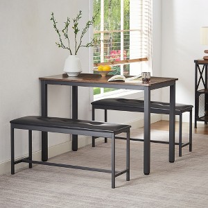 Dining Table Set 3 Piece Kitchen Dining Room Table Set With 2 Dining Benches Farmhouse 4-Person Rectangle Dinette For Living Room Small Space - 1 of 4