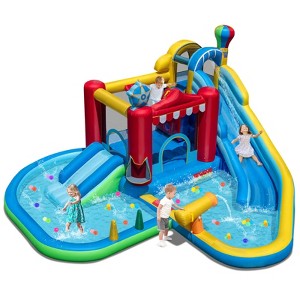 Costway Inflatable Water Park Kids Blow up Water Slide with Splash Pool Water Cannon - 1 of 4